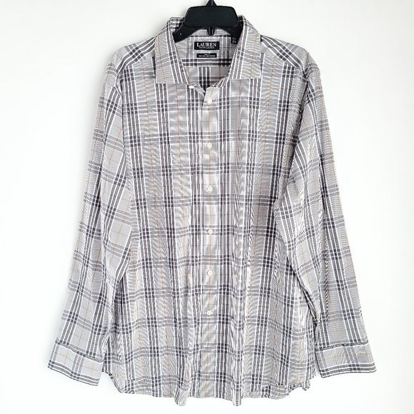 Lauren Ralph Lauren Slim Fit Performance Stretch Button Up Shirt XL 17.5 Check - Picture 1 of 4